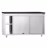 Rozsdamentes acél munkaszekrény PREMIUM – 1600x600 mm – átadóablakkal – gránit munkalapmal