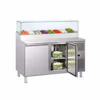 Stół przygotowawczy ECO – 1510 mm – z 2 drzwiami – z nadstawką szklaną na 8x GN 1/3