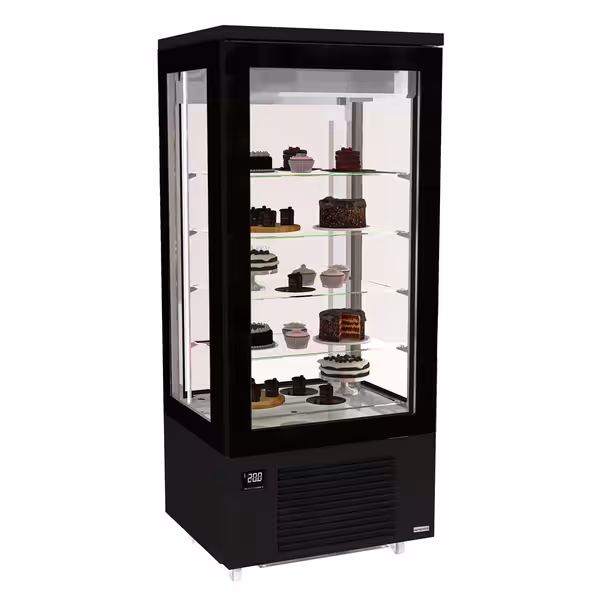 4-Sided Glass Display Fridge - 400L - 800mm - Double glazing - square - with 4 glass shelves - 1 rear glass door - Black