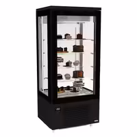 4-Sided Glass Display Fridge - 400L - 800mm - Double glazing - square - with 4 glass shelves - 1 rear glass door - Black