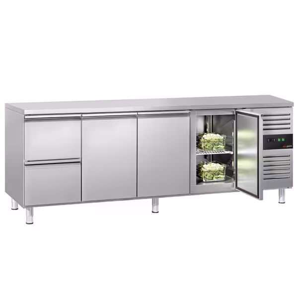 Balcão refrigerado ECO - 2230 x 700 mm - com 3 portas - 2 gavetas