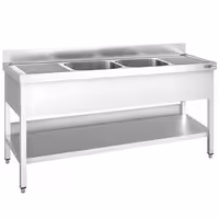 Sudoper PREMIUM - 2000x600 mm - s donjom policom - s 2 koritima - korita sredina - inox