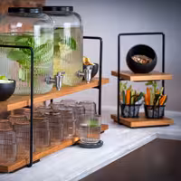 Sunum Standı PERFECTO SMALL - 2 Katlı - Köşeli - Metal Gövde - Meşe Raflı