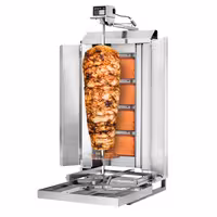 Gas Doner Kebab Grill (Shawarma/Gyros) - 4 Burner - up to 60kg - 13kW - Countertop - incl. 2 splash guards & 2 double doors