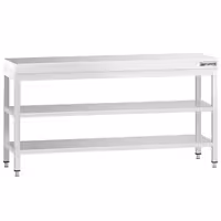Rozsdamentes acél munkaasztal PREMIUM - 2000x700 mm - alsó polccal & köztes polccal