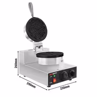Commercial Waffle Maker - Single - Manual - 1.3kW - Shape: Hearts - Ø 180mm - plates with Teflon coating