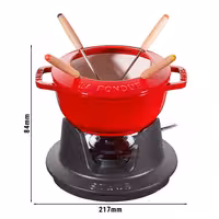STAUB | Cast Iron Fondue Set – Ø 16 cm - Cherry Red - 4 Forks, Burner, Board