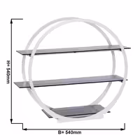 Etagere / Buffet Stand - with 3 shelves - Stainless steel frame & white plexiglass shelves - White - round - Ø540mm