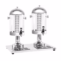 Commercial Juice Dispenser - 2x polycarbonate tanks with tap & ice inserts - 2x 7.5 Litres - Stainless steel - incl. drip tray & ice inserts