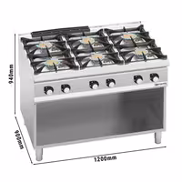 Plynový sporák - Se 6 hořáky - 60 kW - vysoce výkonný model