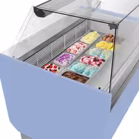 Ice Cream Display Freezer | LIAM - 1560mm - with LED lighting - for 13 x 5 litres Napoli pans - Light Blue - Static cooling