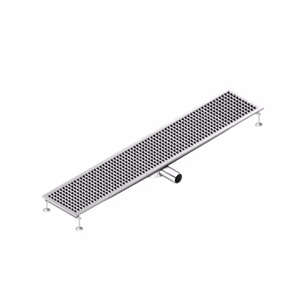 Podni odvod od nehrđajućeg čelika – 1650 x 300 mm – ravan dizajn i bočni izlaz – Ø 70 mm