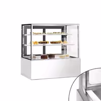 Commercial cake display fridge - 470L - 1200mm - Double glazing - square - with 2 glass shelves - rear sliding doors