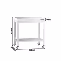 PREMIUM Edelstol-Aarbechtsdësch – 800 x 600 mm – mat engem Basisregal a Rollen