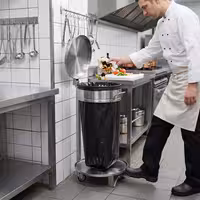 Sack holder - Mobile - 80L - Ø390mm, 840(H)mm - with foot pedal & slow-closing lid, liner retainer, castors - Stainless steel