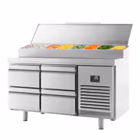 Table réfrigérée de préparation - 1468 x 600 mm - avec 4 tiroirs - avec superstructure en inox 8 x GN 1/4
