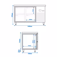 Rashladni pult PREMIUM - 1400x700 mm - 281 l - s 4 ladica - Ventilirano hlađenje