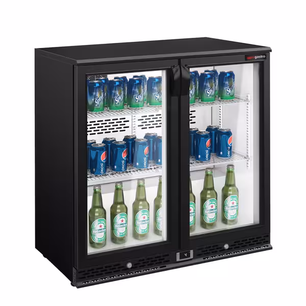 Barski hladnjak - 900 mm - 200 l - s 2 staklena vrata - crna