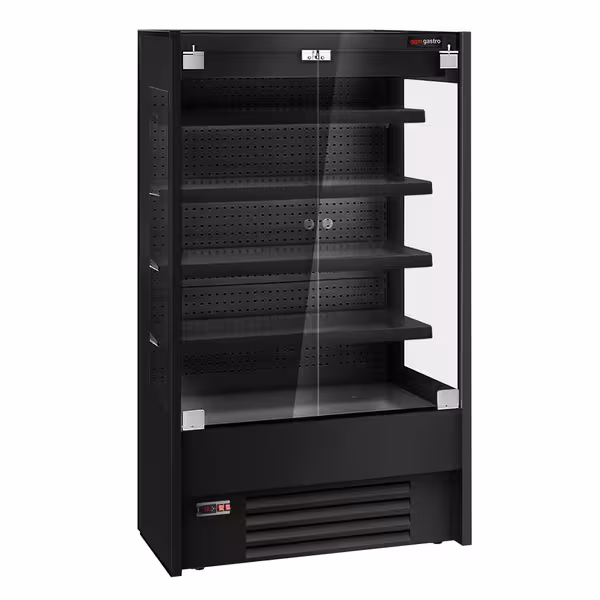 Commercial multideck display fridge - 1100mm - with 2 hinged glass doors & 4 shelves - Black