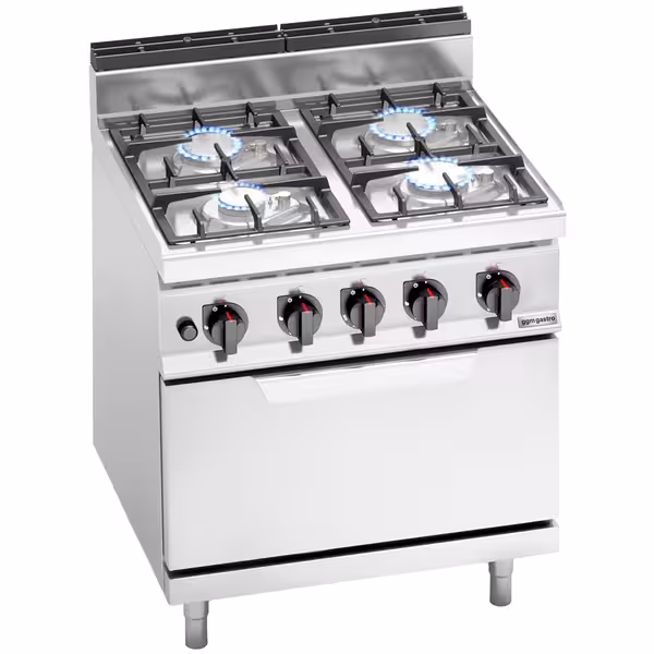 Plinski štednjak - Linija 700 - 800x714x1070 mm - 29,3 kW - 4 plamenika - samostojeći - s plinskom pećnicom statičnom - 7,8 kW - GN 2/1