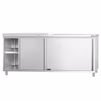 Arbetskåp i rostfritt stål PREMIUM - 2000x600 mm - med 2 skjutdörrar - inkl. 1/2 skärbräda vit