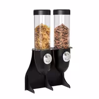 Commercial Cereal Dispenser - double - Ø115mm - Rotary Dispense - Stainless Steel Stand - Black