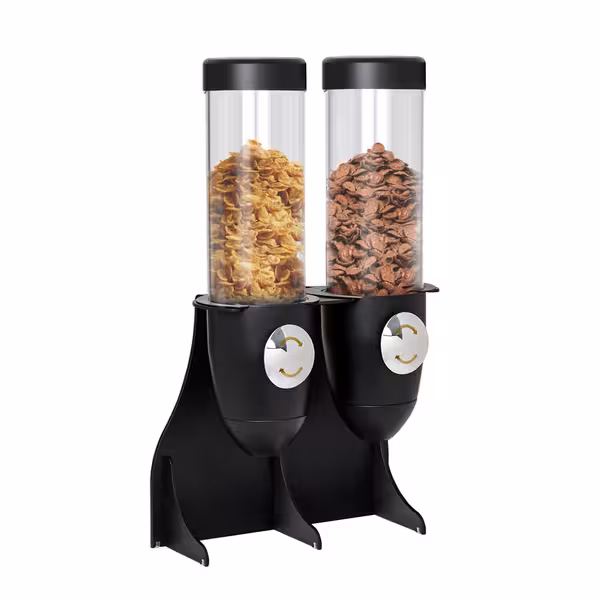 Commercial Cereal Dispenser - double - Ø115mm - Rotary Dispense - Stainless Steel Stand - Black