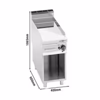 Plinski roštilj - 10,0 kW - Glatka - površina pečenja: 395x500 mm - na otvorenom ormariću - satinirana (Scotch-Brite) završna obrada