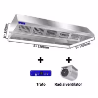 Okap sufitowy – 2200 mm – z silnikiem, zewnętrznym regulatorem, filtrami i lampą