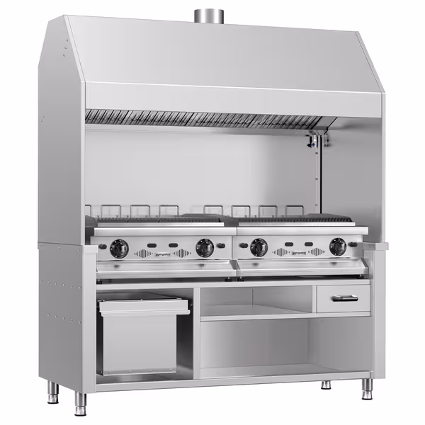 Commercial Gas Chargrill BERLIN - 1760mm - Cast-Iron Cooking Grids - 790mm Deep - 28kW - 8 Grill Grids