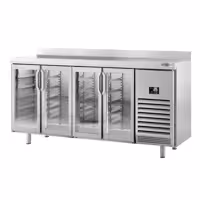 Stół chłodniczy barowy do napojów Premium PLUS – 2452 x 700 mm – z 4 drzwiami szklanymi i rantem