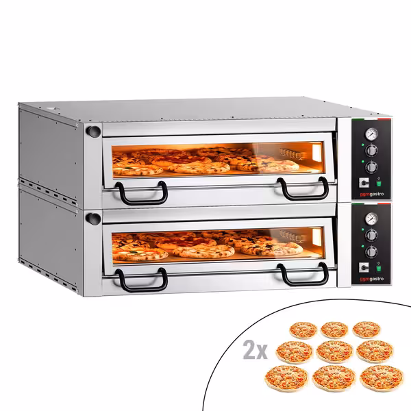 Electric Deck Pizza Oven Power   - Twin Deck - Refractory Stone Deck - 9+9 x Ø 34cm (13.4") - Mechanical Controls - up to 450°C
