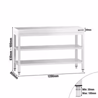 طاولة عمل ستانلس ستيل PREMIUM - 1200x800mm - مع رف سفلي & رف وسطي