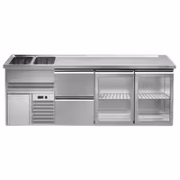 Direct Draw Beer Dispenser / Kegerator 2 Glass Doors + 2 Drawers PREMIUM – 2 sinks left - 2500×700 mm - 3 drip trays