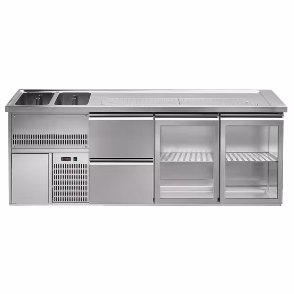 Pivski šank PREMIUM PLUS - 2500x700 mm - 2 Staklena vrata & 2 Ladice