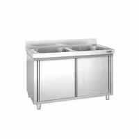Sudoper s ormarićem PREMIUM - inox - 1400 x 700 mm - sa 2 korita - korita sredina