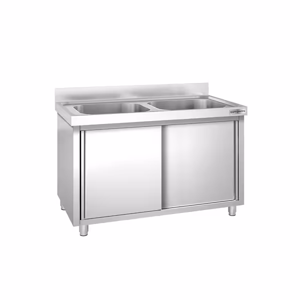 Sudoper s ormarićem PREMIUM - inox - 1400 x 700 mm - sa 2 korita - korita sredina