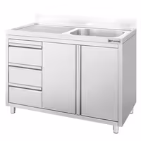 Sudoper s ormarićem - inox - 1200 x 600 mm - 3 ladice - s 1 koritom - korito desno