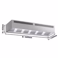 Induktiounsbox-Dachhaube – 3600 mm – ouni Motor – mat Filter