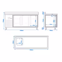 Rashladni pult PREMIUM - 1900x720 mm - 420 l - Ventilirano hlađenje - s 3 vrata - s 1 korita - Leđni podignuti rub