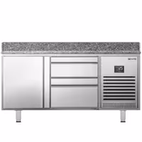 Stół chłodniczy do pizzy PREMIUM PLUS - 1490x700mm - z blatem granitowym - 1‑drzwiowy, 2 szuflady