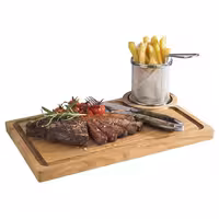 (6 pcs) Serving Board - OAK - 6-piece set - incl. ramekin recess - oak wood - 370x250mm