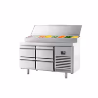 Table réfrigérée de préparation - 1468 x 600 mm - avec 4 tiroirs - avec superstructure en inox 8 x GN 1/4