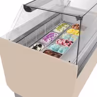 Ice Cream Display Freezer | LIAM - 1310mm - Static cooling - with LED lighting - for 10x 5 litres Napoli pans - Beige