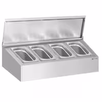 Soporte para cubetas GN de acero inoxidable - 4x GN 1/4 - con cubetas y tapas