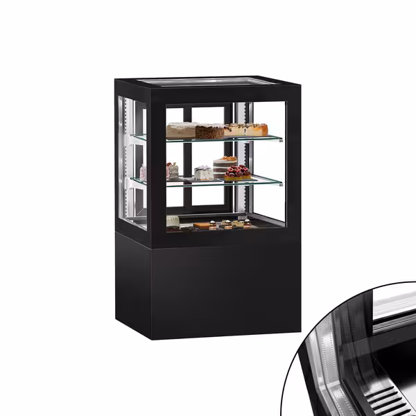 Commercial cake display fridge - 370L - 810mm - Double glazing - square - rear sliding door - Black