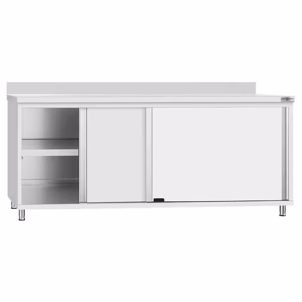 طاولة عمل ستانلس ستيل KOPENHAGEN ECO - 2000x700mm - مع أبواب منزلقة - مع حاجز خلفي