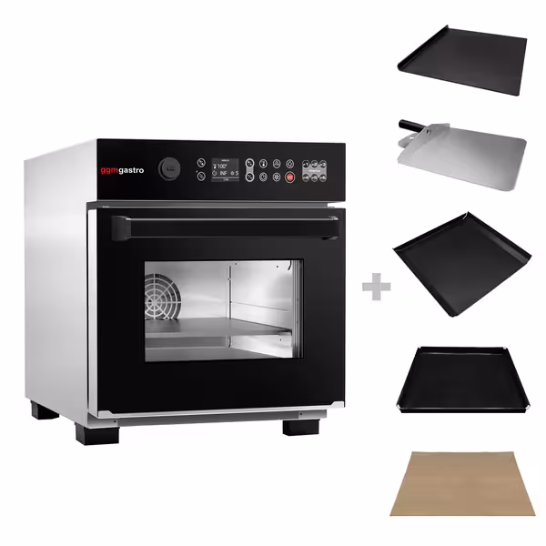 Commercial High Speed Oven - Touchscreen - 3.4kW - Stainless Steel - incl. Pizza Tray, Temperature Probe, Non-stick Basket, Non-stick Baking Tray | 80% Faster Cooking