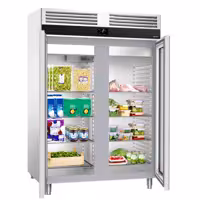 Szafa chłodnicza PREMIUM – stal nierdzewna – GN 2/1 – 1400 L – z 2 drzwiami szklanymi – z izolacją 85 mm