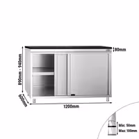 Rozsdamentes acél munkaszekrény PREMIUM – 1200x600 mm – tolóajtóval – gránit munkalapmal